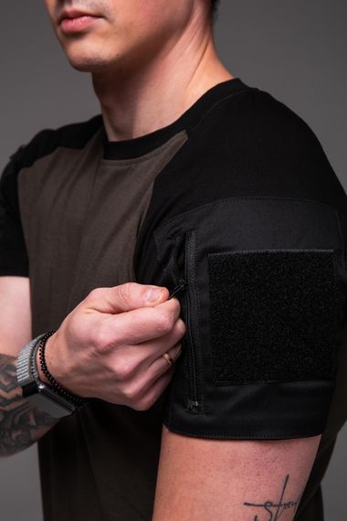 Мужская футболка комбинированная с  карманом на рукаве RA2321 размер S, цвет коричневый | Зображення 2