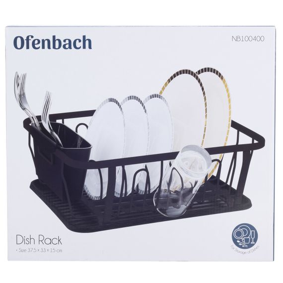 Сушилка для посуды Ofenbach 37.5х33х15 см настольня из алюминия с поддоном черная для тарелок чашек | Зображення 9