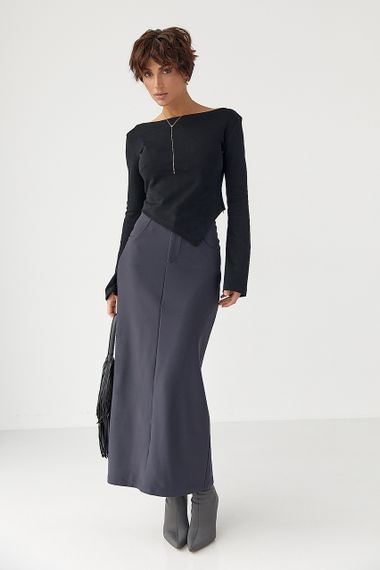 Трикотажна блуза з асиметричним низом - чорний цвет, L (є розміри) | Зображення 2