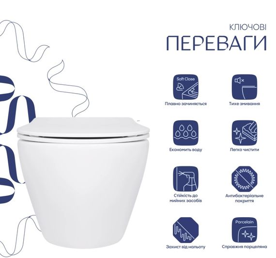 Унітаз підвісний Qtap Jay Ultra Quiet White, з сидінням Slim Duroplast/ Soft-close/ Release QT07335175W | Зображення 8