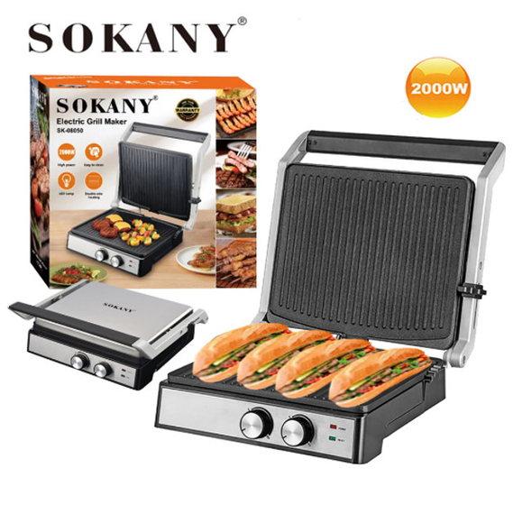 Домашний электрический гриль 2000 Вт, раскрытие на 180°, Sokany SK-08050 | Зображення 3