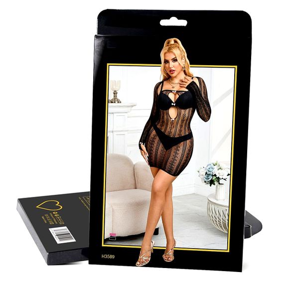 Платье Star Night в сеточку с узорами, черное, L-2XL Sex Aura | Зображення 5