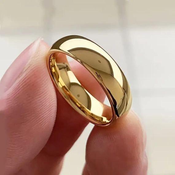 Классическое обручальное кольцо титановая сталь Liresmina Jewelry 6мм 18К золотистое размер 19 | Зображення 3