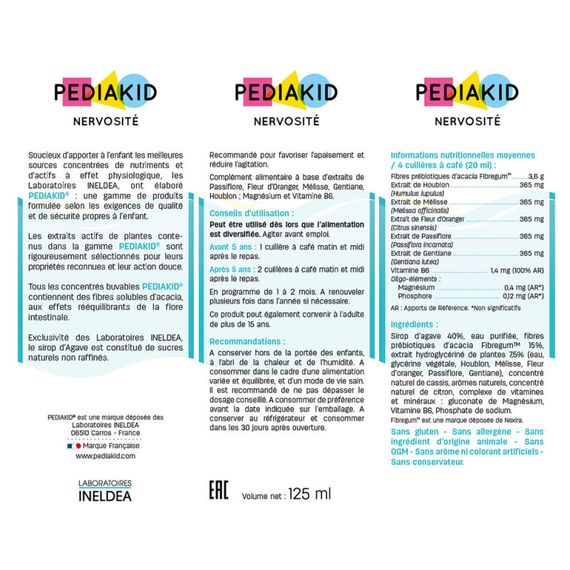 Комплекс для покращення уваги у дітей Pediakid Nervosite Sirop 125 ml Black Currant | Зображення 1