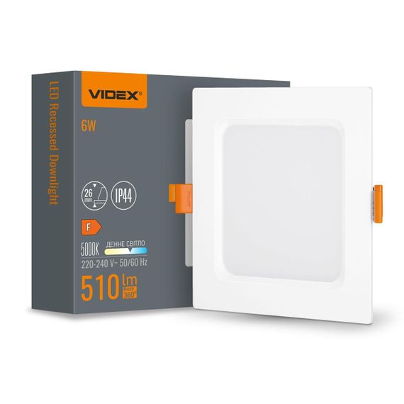 Світлодіодний світильник Back вбудований квадрат VIDEX 6W 5000K