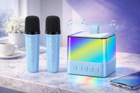 Портативна Bluetooth колонка K18 з LED підсвічуванням 2 мікрофони Блакитний