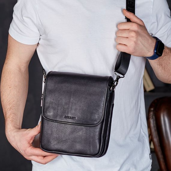 Сумка с клапаном через плече шкіряна чорна Tiding Bag TD-20033 | Зображення 2