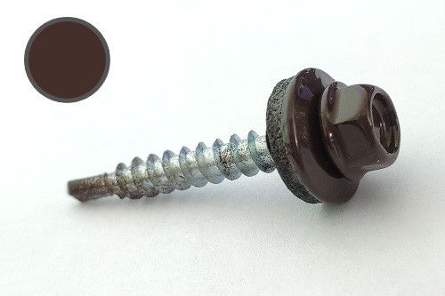 Саморез кровельный 4,8*35 DIN 7504K RAL 8017 по дереву (ящ. 1600шт) (цвет - шоколадно-коричневый) APRO