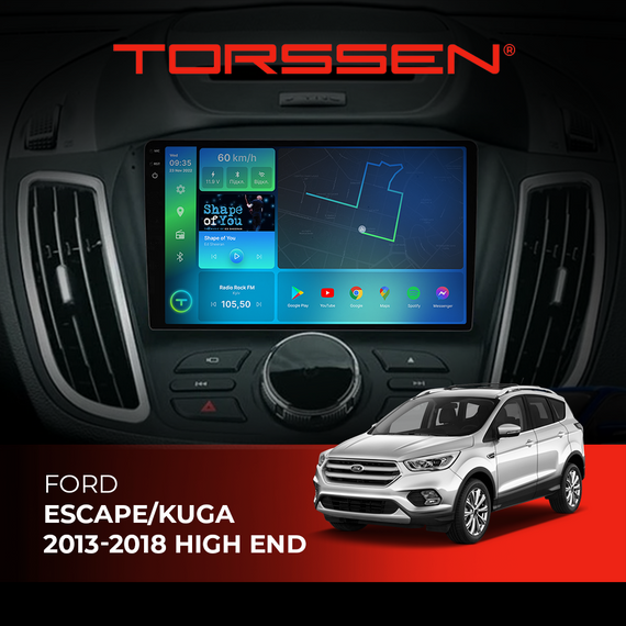 Штатна магнітола Torssen 2K Ford Escape/Kuga 13-18 HIGH END FL9 4+64Gb 4G Carplay DSP