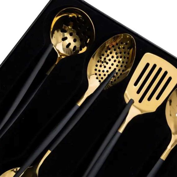 Набір кухонного приладдя 12 предметів столові прилади з нержавіючої сталі Золото з чорним HP-20-22 | Зображення 5
