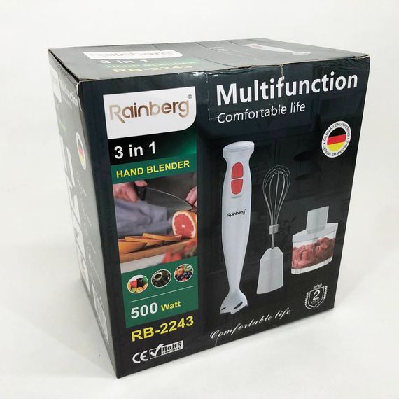 Блендер 3в1 Rainberg RB-2243 500W занурювальний блендер подрібнювач для молочних коктейлів. LO-532 Колір: білий | Зображення 7