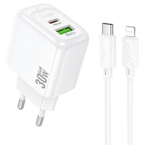 Набор СЗУ HOCO CS55A + Type-C/Lighting кабель, 1xUSB + 1xUSB-C, PD30W + QC3.0