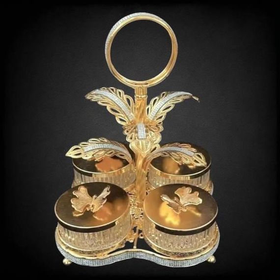 Піднос для фруктів та солодощів (4 тарілки з кришками) Fruit tray 1399-5 Золото