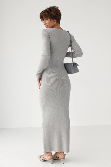 Приталений костюм в рубчик з кофти та спідниці - сірий цвет, ONE SIZE (є розміри) | Зображення 1