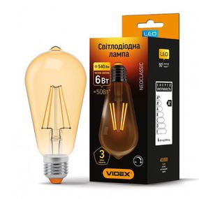 LED лампа VIDEX ST64FA 6W E27 2200K 220V бронза диммер