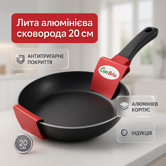 Сковорода с антипригарным покрытием для газовой плиты Con Brio СВ-2022 20 см, Практичная сковородка WB-59