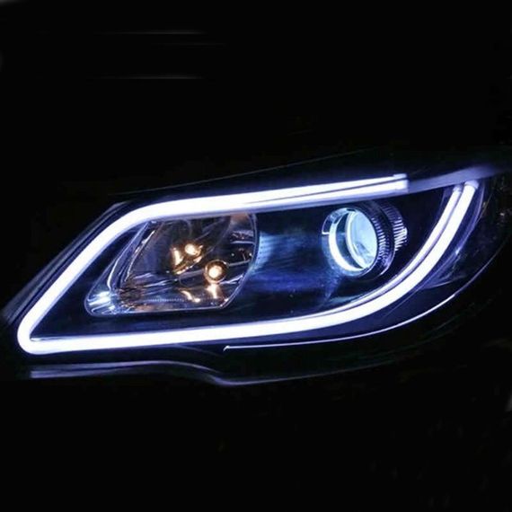 Денні ходові вогні з бігучим поворотом, 2 шт по 30 см / Гнучкі ходові вогні в фару біло-жовті | Зображення 6