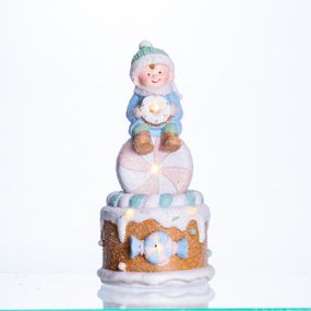 Новорічна декоративна фігурка з підсвіткою 10.5×10.5×20.5 см Новорічний декор Дитина на "солодкій башті" з порцеляни CR-6-14