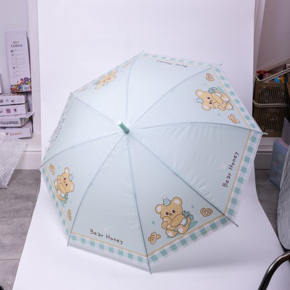 Класична дитяча парасолька-тростина напівавтомат з поліестеру міцна надійна 8 спиць діаметр 94 см М'ятний HP-23-11M