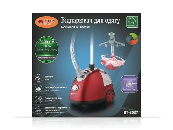 Відпарювач вертикальний для одягу BITEK BT-3037 3600W Парова праска для всіх типів тканини | Зображення 8