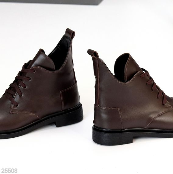 Дизайнерські шкіряні зимові низькі черевики асиметричний дизайн колір Шоколад | Зображення 2