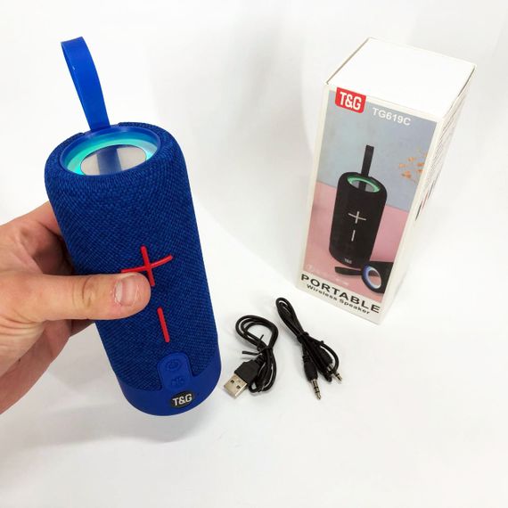Портативна Bluetooth колонка TG619C FM-радіо USB/TF з ремінцем, блютуз колонка з підсвічуванням. Колір: синій | Зображення 4