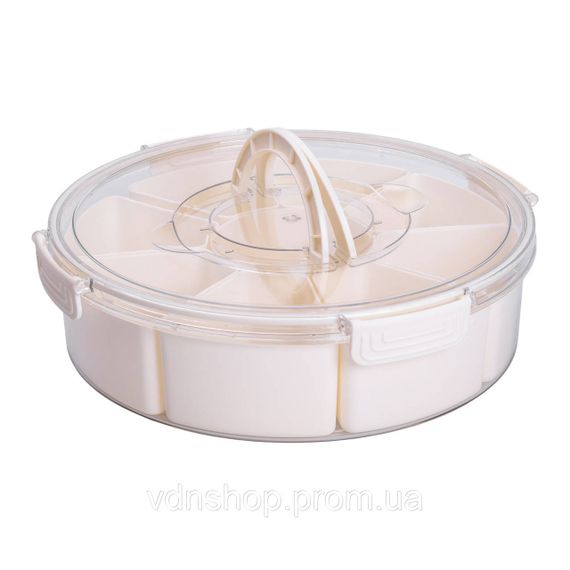 Контейнер для їжі з 9 відсіками пластиковий Ø29 см харчовий контейнер для зберігання їжі 3.5 л Бежевий HP-27-14 | Зображення 8