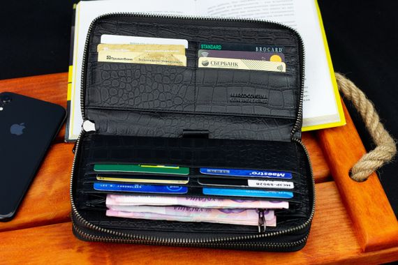 Черный кошелек-клатч на две молнии с фактурной натуральной кожи  Marco Coverna MCJP-5902B | Зображення 7