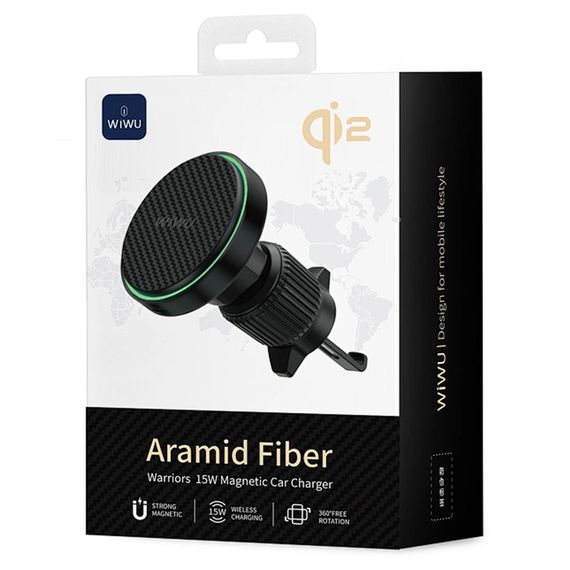 Автотримач з БЗП WIWU CH-325 Warriors Qi2 15W (air outlet) Black | Зображення 1