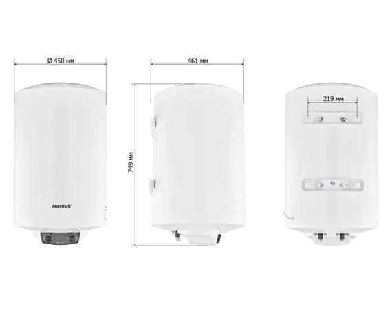 Водонагрівач Mixxus EWH-08080 ROUND DRY 80 л, 2,0 кВт, "сухий" ТЕН, вертикальний, циліндричний, білий (WH0609) | Зображення 1