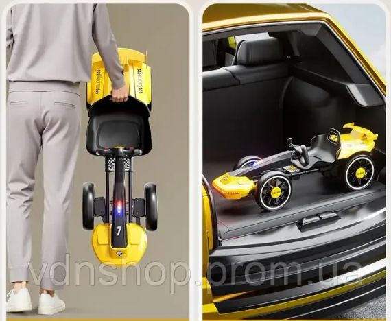 Електромобіль складний з акумулятором 6V 4.5Ah та швидкістю до 6 км/год/M-6072 Eco Koleso жовтий | Зображення 1