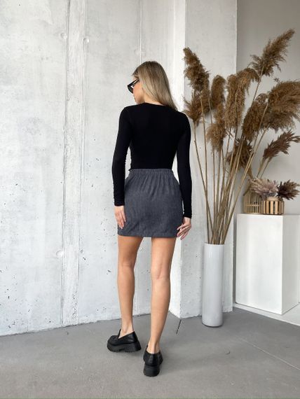 Женская короткая вельветовая юбка мини с карманами MA127 размер 46/48, цвет серый | Зображення 1