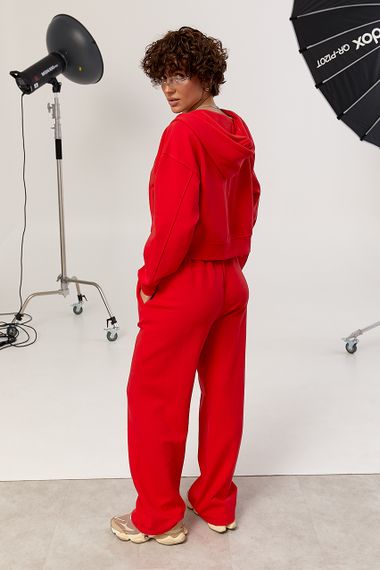 Спортивний костюм в дрібний рубчик з прямими штанами та худі на блискавці - червоний цвет, L (є розміри) | Зображення 1