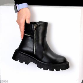 Модные черные зимние ботинки берцы на молнии натуральная кожа 38
