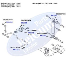 Втулка стабілізатора заднього Mercedes Benz Sprinter 208-316 96- d=27mm  BG1308