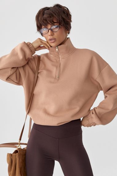 Однотонний спортивний світшот з начосом - світло-коричневий цвет, L (є розміри) | Зображення 4