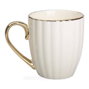Кружка фарфоровая с золотым ободком и золотой ручкой 420 (мл) Бежевая RX-N240629BE