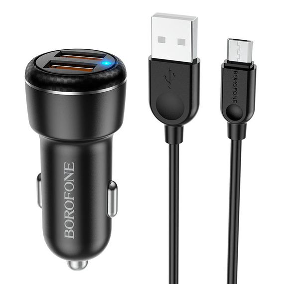 АЗП Borofone BZ17 Core QC3.0 3A (2USB-A) + кабель USB to MicroUSB Чорний