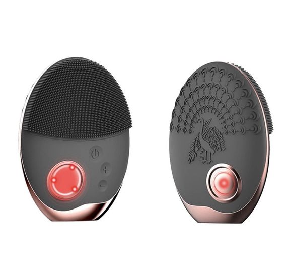 Ультразвукова Електрична Силіконова Щітка Масажер Для Обличчя з Функцією фототерапії Чорна | Зображення 1