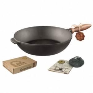 Сковорідка d28*6cм з дерев'яною ручкою чавунна лита Т306Ук Майстерня