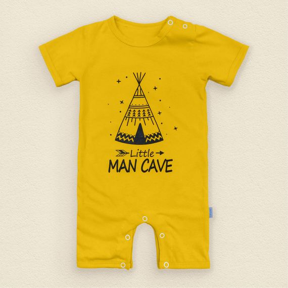 Кулирний ромпер горчичный с принтом для мальчиков Man Cave
