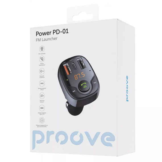 Автомобільний зарядний пристрій з функцією трансмітера FM Launcher Power PD-01 2USB+Type-C, FM модулятор | Зображення 1