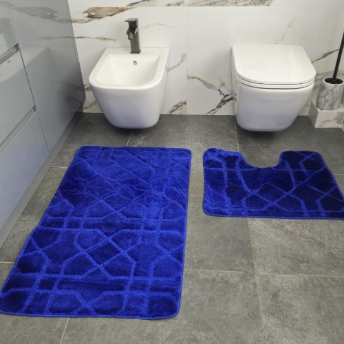 АКЦІЯ Набір килимків для ванної 2шт 50*60см+60*100см Геометрія Standard синій + Фіранка PEVA Дариана | Зображення 3