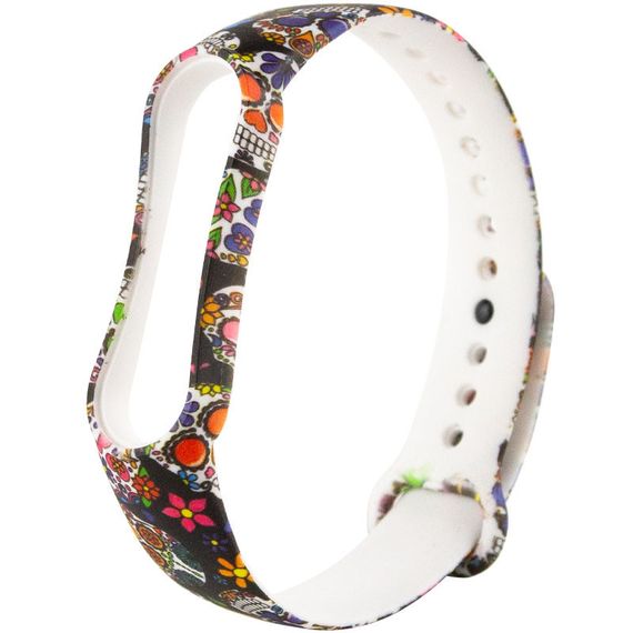 Силиконовый ремешок с рисунком для Xiaomi Mi Band 5 / 6 Цветные черепа / Черный