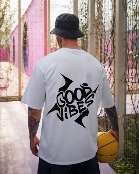 Oversize футболка з принтом Good Vibes біла