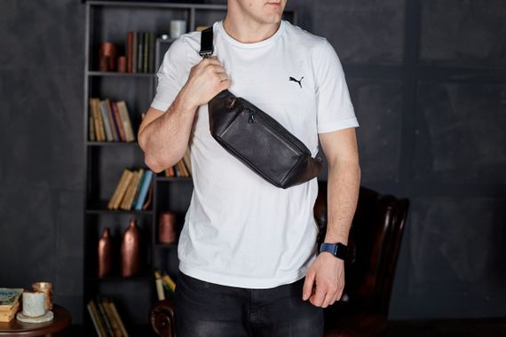 Сумка-бананка мужская стильная из натуральной гладкой кожи черная TD-31848 | Зображення 2