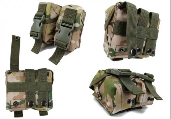 Підсумок гранатний подвійний мультикам (MOLLE, підсумок для гранат на розгрузку, жилет, РПС) | Зображення 1