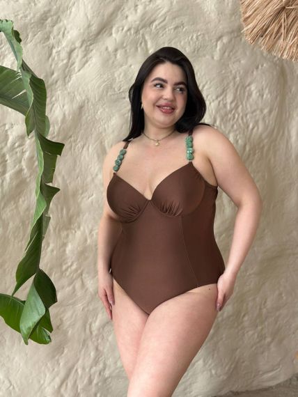 Шоколадний суцільний купальник PLUS SIZE з формованимим чашками та утяжкою | Зображення 4
