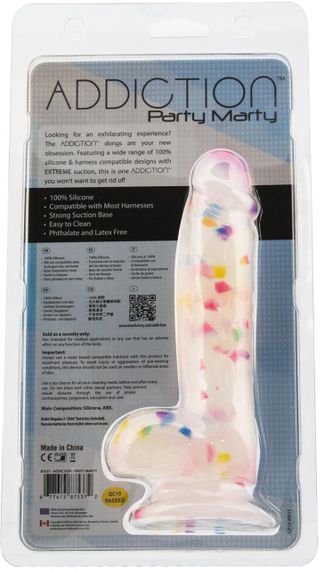 Фалоімітатор з конфетті ADDICTION - PARTY MARTY 7.5″ - FROST & CONFETTI, 19 см, силікон Sex Aura | Зображення 6