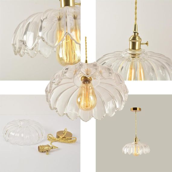 Підвісний світильник люстра 25см скляний абажур лотос у вінтажному стилі з латунним патроном E27, прозорий з регульованою висотою | Зображення 4